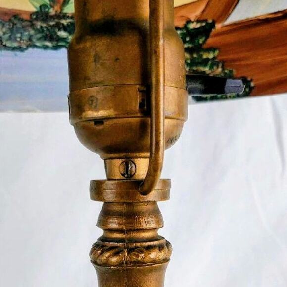 Rare Vintage Reverse Painted Egyptian Style Landscape on Glass Table Lamp. - Picture 5 of 11